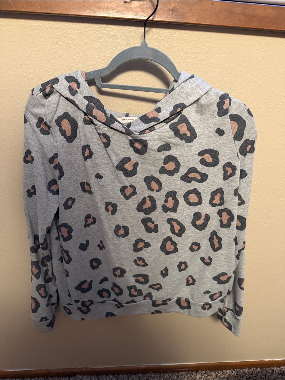 12 Pm By Mon Ami Grey Hoodie with Blush Leopard Spots